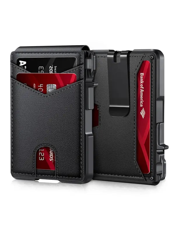 Tarjetero minimalista de estilo empresarial para hombre, con ranuras para tarjetas RFID, cierre magnético y bloqueo RFID, billetera con múltiples ranuras para uso diario.