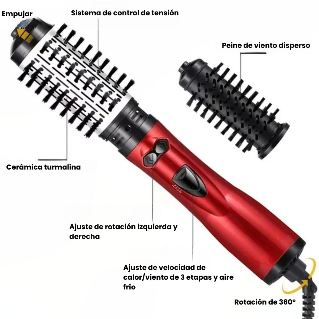 Secador y cepillo giratorio 3 en 1 para cabello seco, ondulado y liso