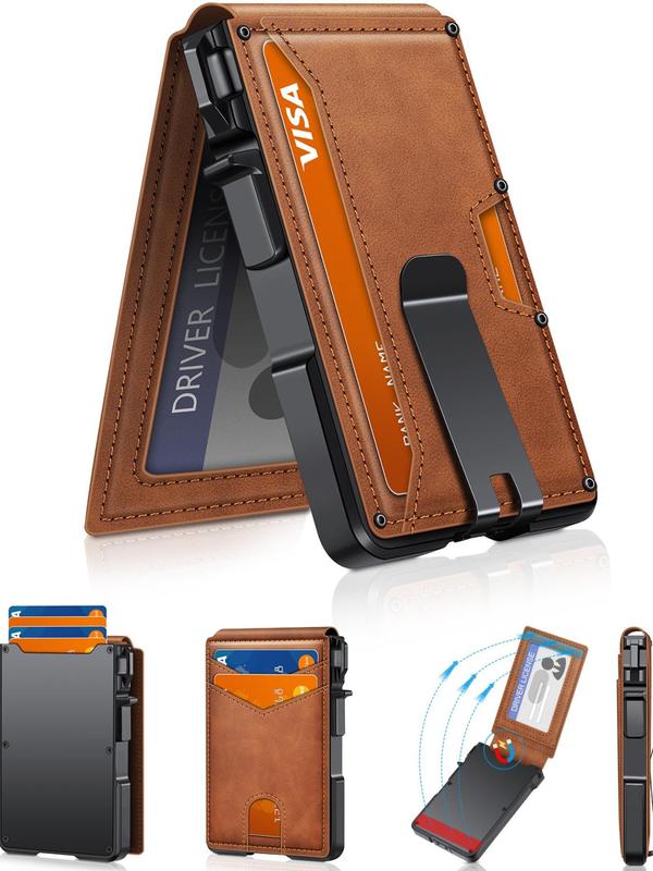 Tarjetero minimalista de estilo empresarial para hombre, con ranuras para tarjetas RFID, cierre magnético y bloqueo RFID, billetera con múltiples ranuras para uso diario.