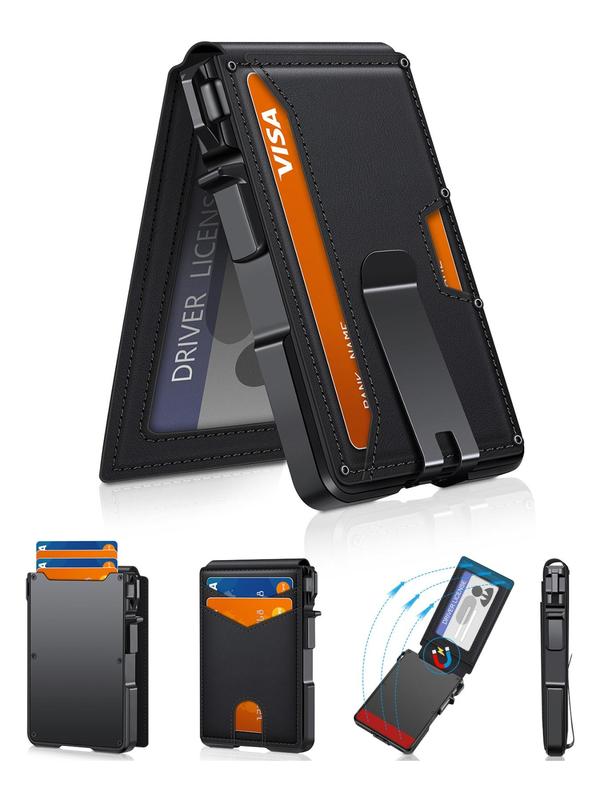 Tarjetero minimalista de estilo empresarial para hombre, con ranuras para tarjetas RFID, cierre magnético y bloqueo RFID, billetera con múltiples ranuras para uso diario.