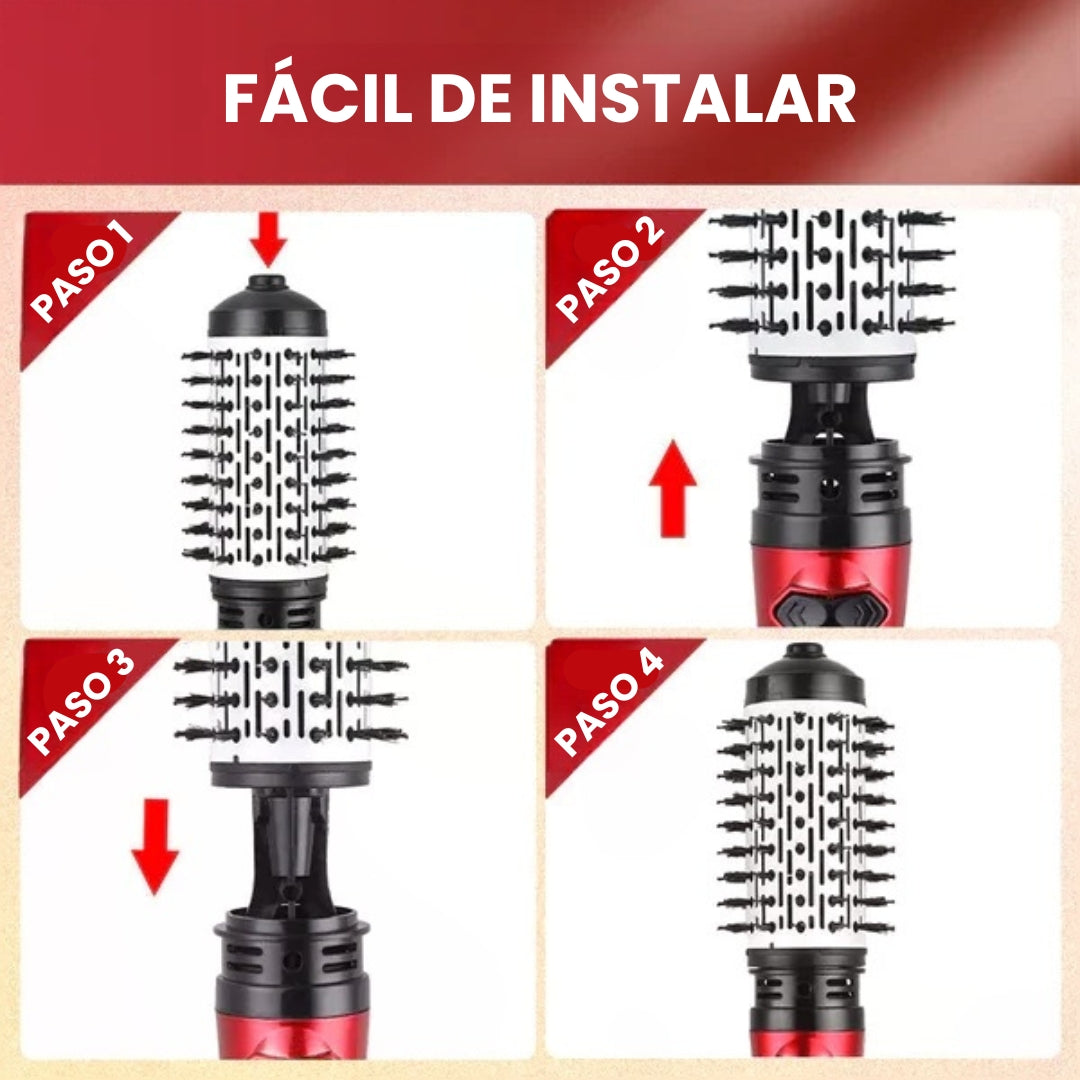 Secador y cepillo giratorio 3 en 1 para cabello seco, ondulado y liso