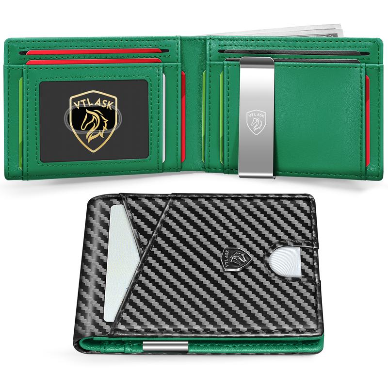 Cartera de cuero antirrobo RFID ultradelgada para hombre TALAPORR con 11 ranuras para tarjetas y gran capacidad, color verde, para viajes, para hombre, tarjetero, monedero de chocolate, regalo del Día del Padre, organizador portátil