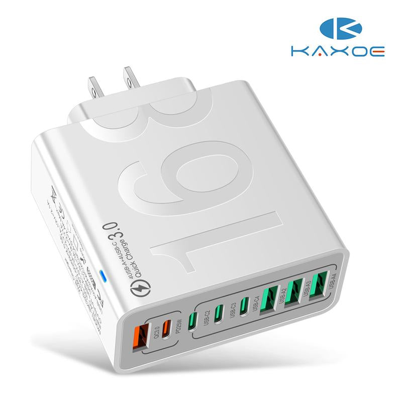 Concentrador USB de carga rápida de 8 puertos (4 USB-C + 4 USB-A) Cargador inteligente portátil para múltiples dispositivos Cargador inteligente para teléfonos, tabletas y más
