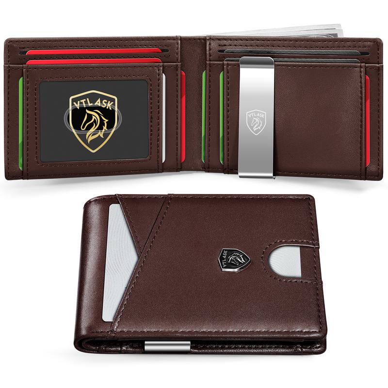 Cartera de cuero antirrobo RFID ultradelgada para hombre TALAPORR con 11 ranuras para tarjetas y gran capacidad, color verde, para viajes, para hombre, tarjetero, monedero de chocolate, regalo del Día del Padre, organizador portátil