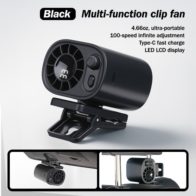 TALAPORR-ventilador con Clip para coche, con pantalla LED, rotación de 360 °, 100 velocidades ajustables, recargable por USB, batería de 1800mAh
