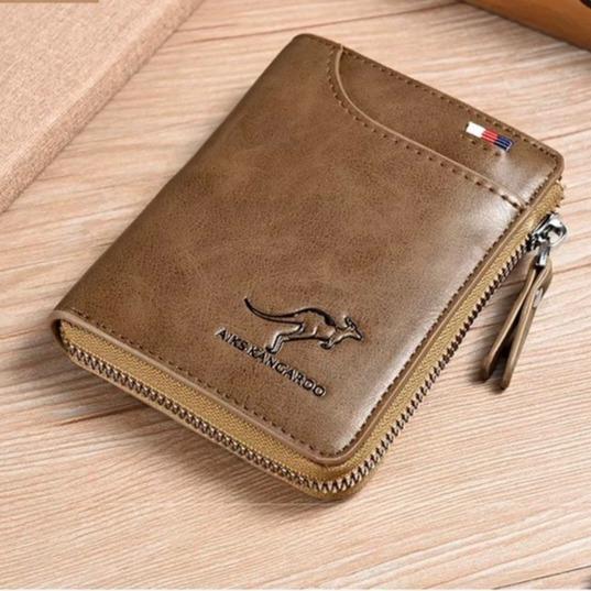 Cartera de cuero con bloqueo RFID para hombre, tarjetero de identificación, monedero con cremallera, impermeable