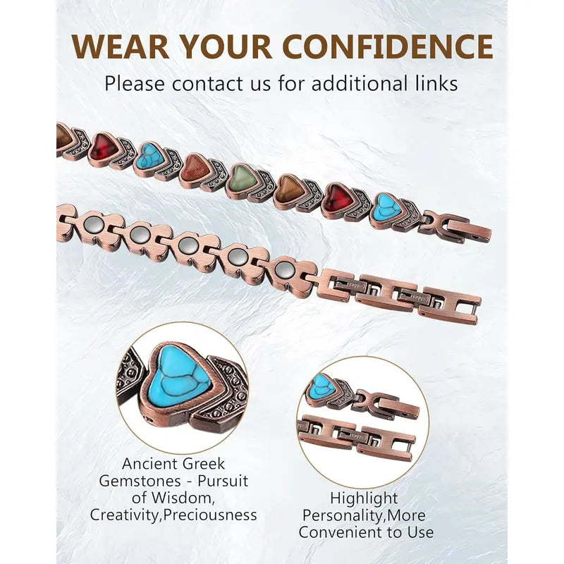 Pulsera de cobre Jecanori para mujer, pulseras magnéticas de cobre puro, piedras preciosas naturales únicas, regalos para mujer