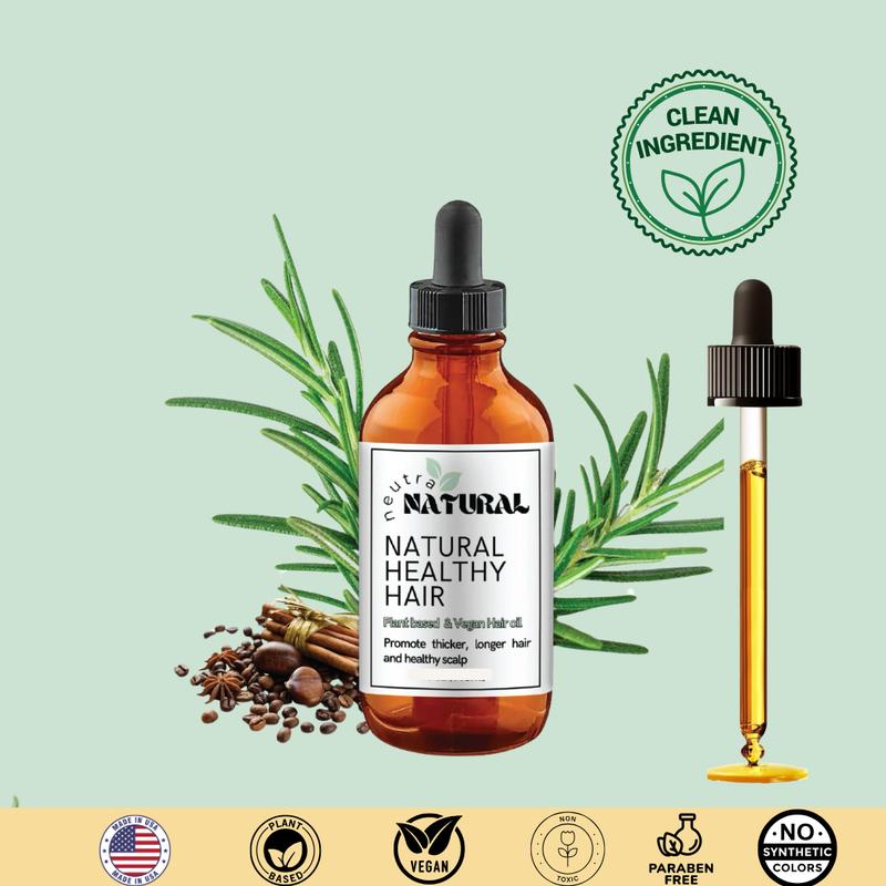 Aceite para el crecimiento del cabello con fórmula limpia NEUTRA NATURAL con romero, anís, café, clavo de olor, oliva, ricino, canela y aceite de árbol de té. Ingredientes totalmente naturales.