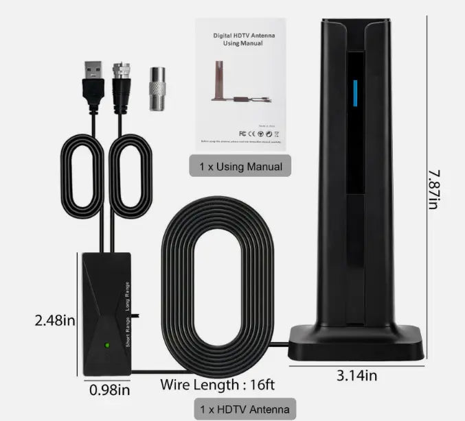 Antena de TV para Smart TV de interior, antenas HDTV de interior amplificadas digitales con base magnética fuerte de 3 m para Smart TV, fácil instalación, recepción de 360° y largo alcance, recepción para canales locales, compatible con 4K 1080P