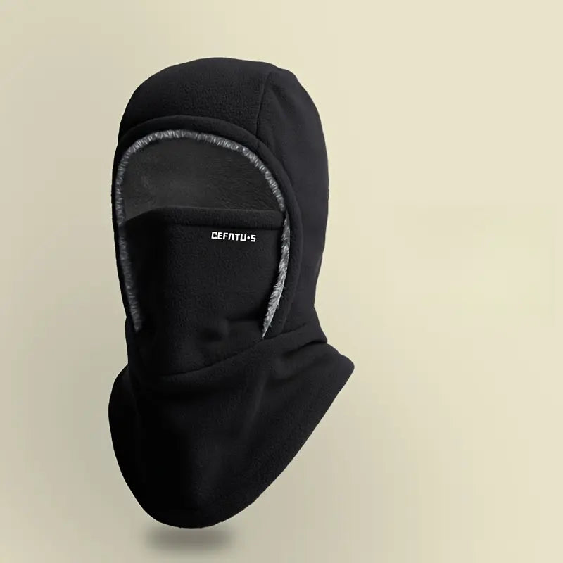Gorro y mascarilla 2 en 1 para invierno - Resistente al viento, forro polar grueso para ciclismo, correr y esquiar, lavable a máquina, negro