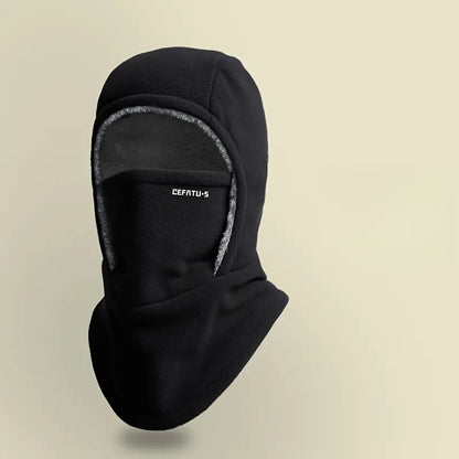 Gorro y mascarilla 2 en 1 para invierno - Resistente al viento, forro polar grueso para ciclismo, correr y esquiar, lavable a máquina, negro