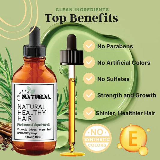 Aceite para el crecimiento del cabello con fórmula limpia NEUTRA NATURAL con romero, anís, café, clavo de olor, oliva, ricino, canela y aceite de árbol de té. Ingredientes totalmente naturales.