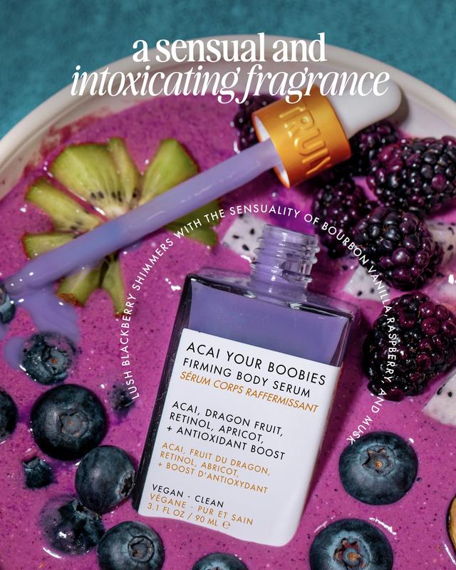 Suero corporal reafirmante de açaí - Aroma tropical de açaí, mango y rosa
