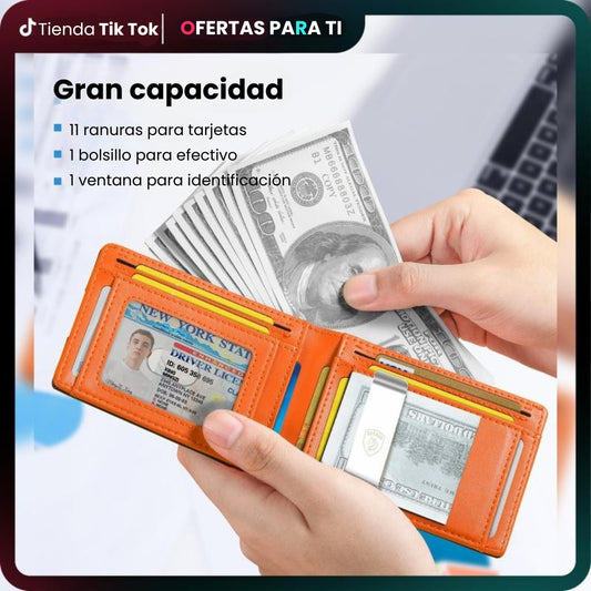 Cartera de cuero ultradelgada antirrobo RFID