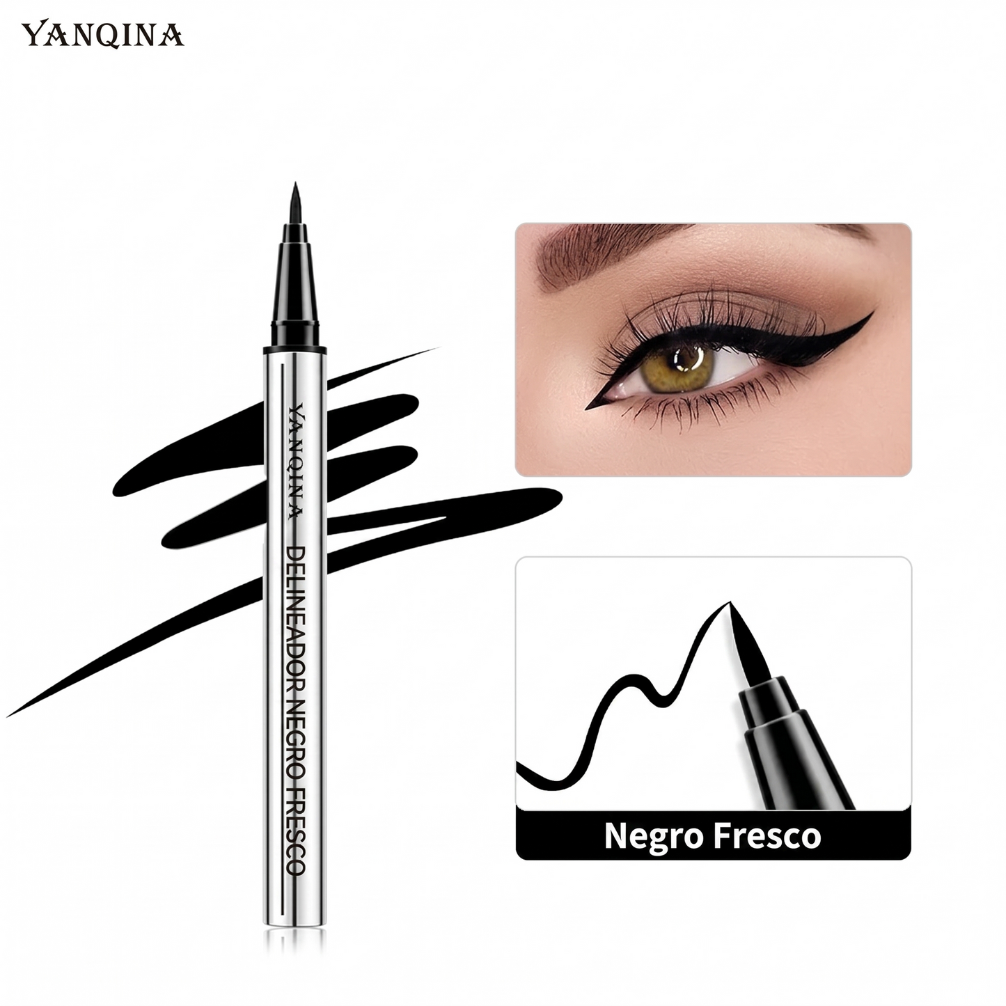 Color Negro – Delineador de Ojos de Larga Duración YANQINA – Waterproof, Vegano y de Aplicación Suave (24h)