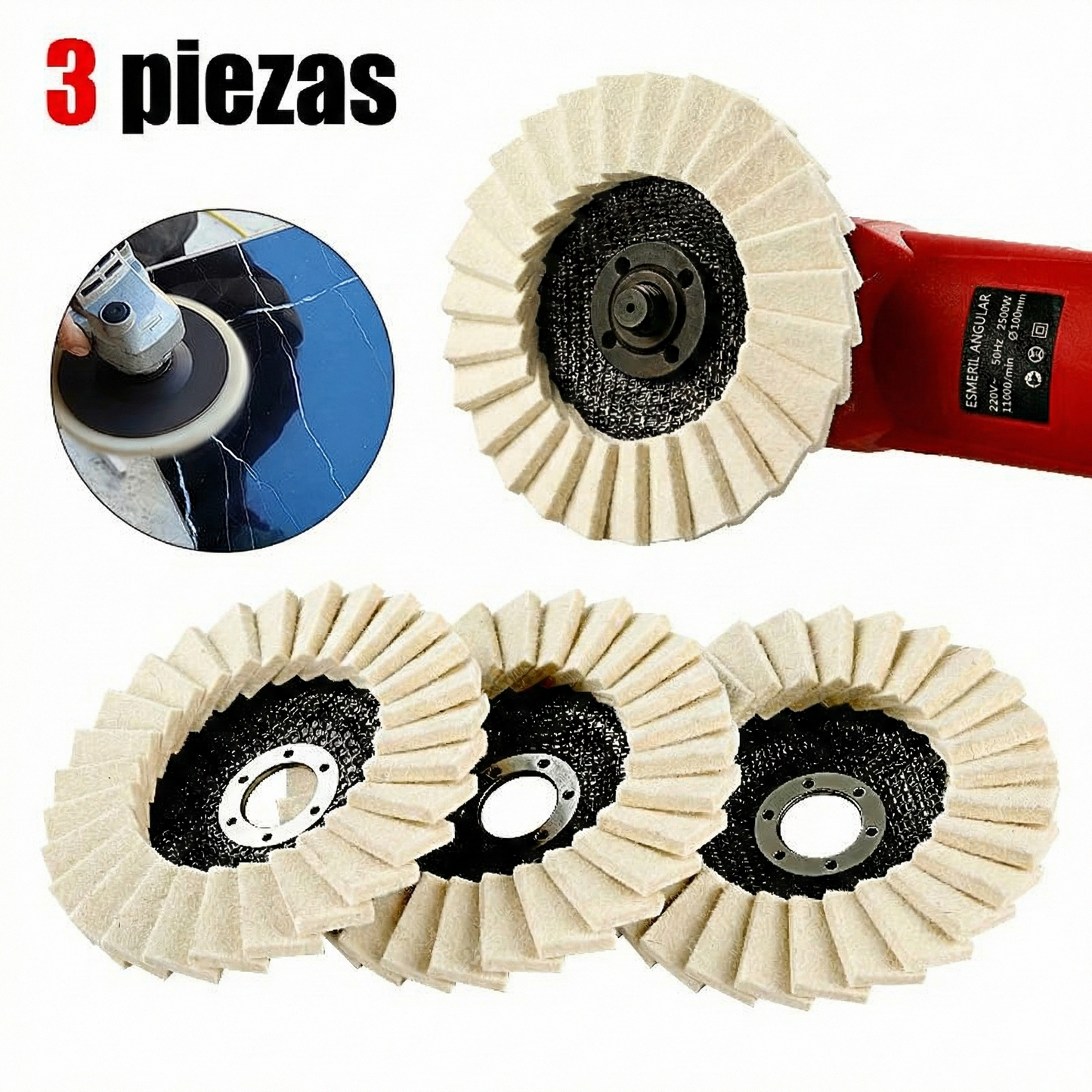 Juego de ruedas de pulido de lana - 3 piezas