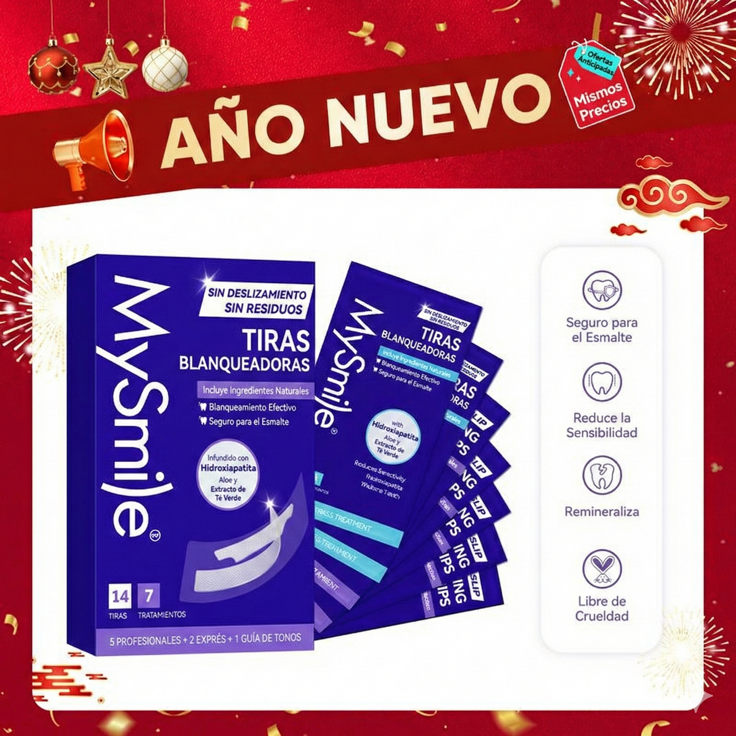 Tiras blanqueadoras de dientes antideslizantes