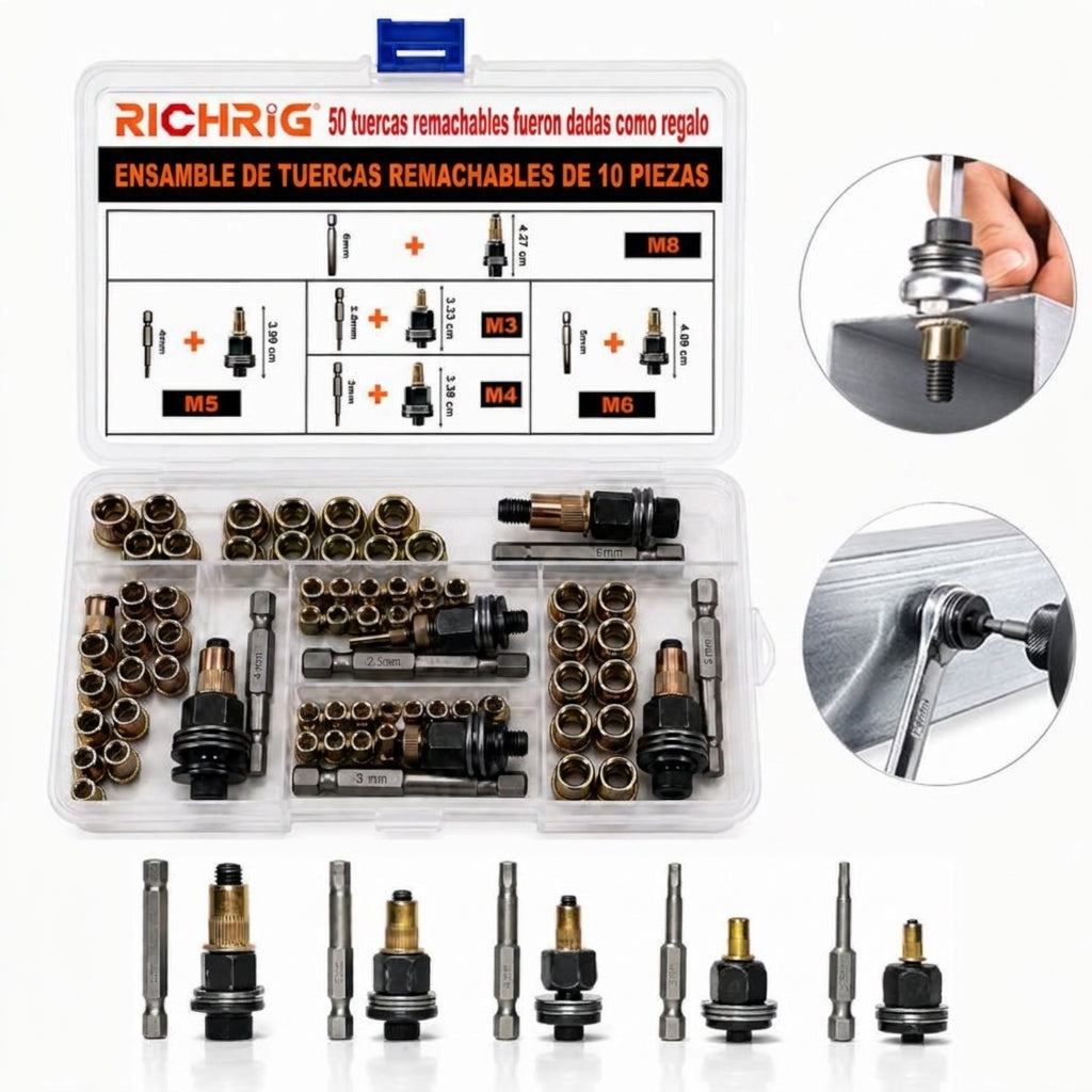 Paquete de 10 - Herramienta Manual para Tuercas Remachables con Acero Carbono