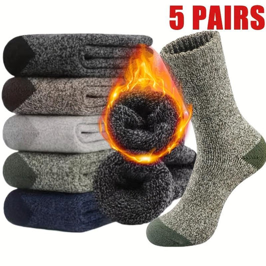 5 pares de calcetines gruesos y cálidos de invierno para hombre y mujer - Calcetines de punto suaves y cómodos de punta redonda para clima frío, mezcla de poliéster y elastano. Calcetines básicos minimalistas hasta el muslo para mujer.