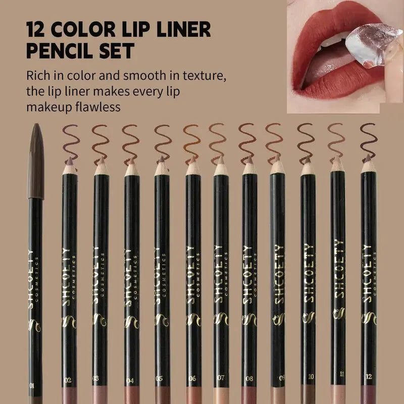 12 colores - Set de lápices delineadores de labios mate