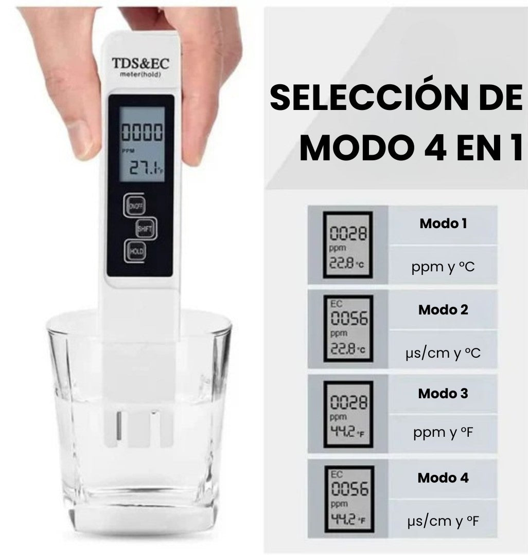Probador digital de calidad del agua TDS/EC