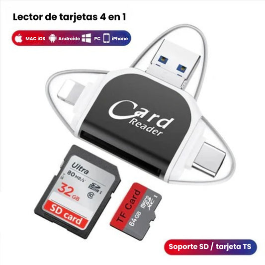 Lector de tarjetas SD/TF universal 4 en 1 con múltiples puertos