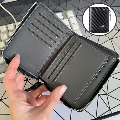 Cartera de cuero con bloqueo RFID para hombre, tarjetero de identificación, monedero con cremallera, impermeable
