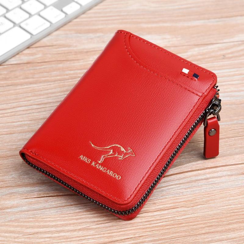 Cartera de cuero con bloqueo RFID para hombre, tarjetero de identificación, monedero con cremallera, impermeable