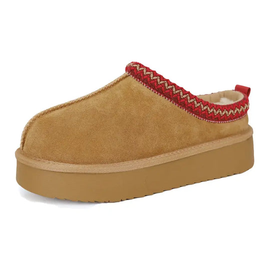 Zapatillas de ante trenzadas para mujer, para exteriores, con plataforma, forro de piel esponjosa, botines cortos para otoño e invierno, zapatos cálidos para caminar