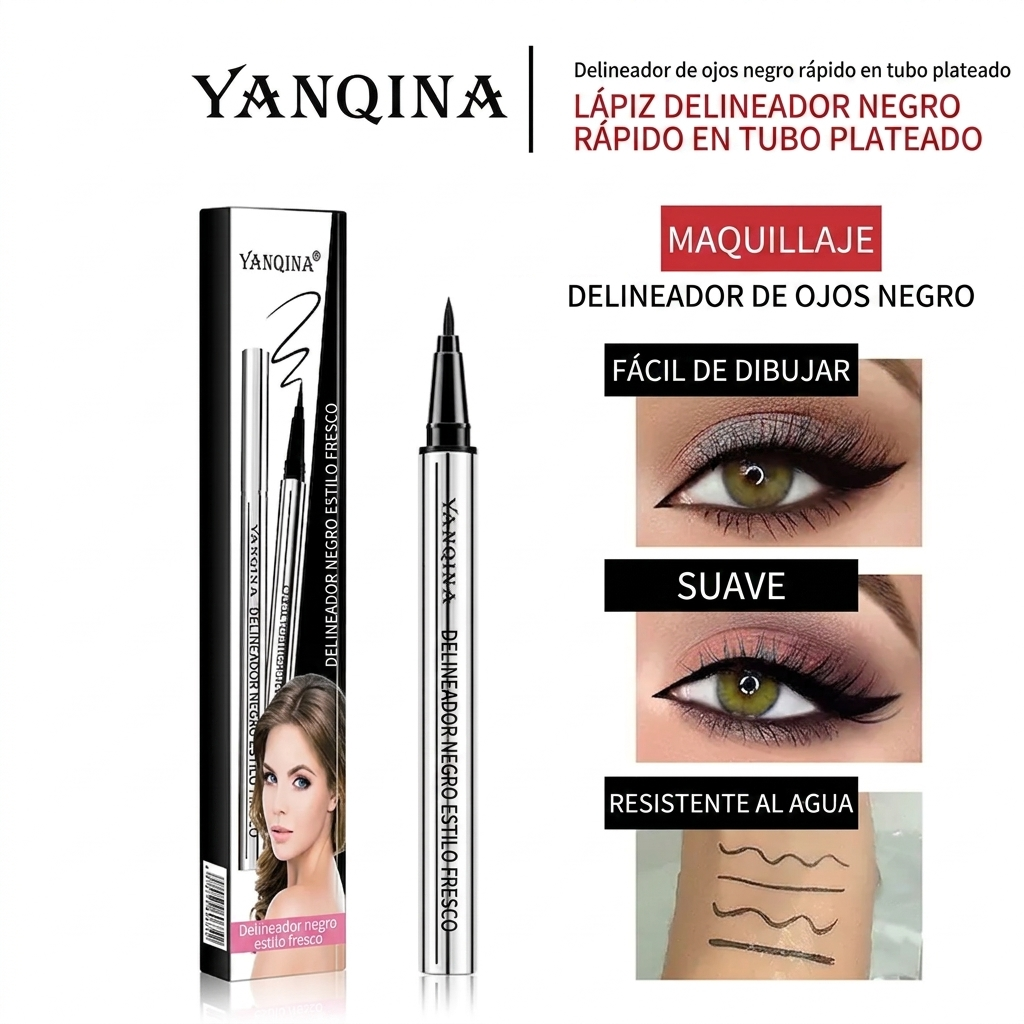 Color Negro – Delineador de Ojos de Larga Duración YANQINA – Waterproof, Vegano y de Aplicación Suave (24h)
