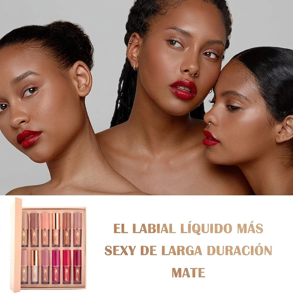 Paquete de 12 - Color Duradero Set de Labiales Líquidos Mate Hidratante