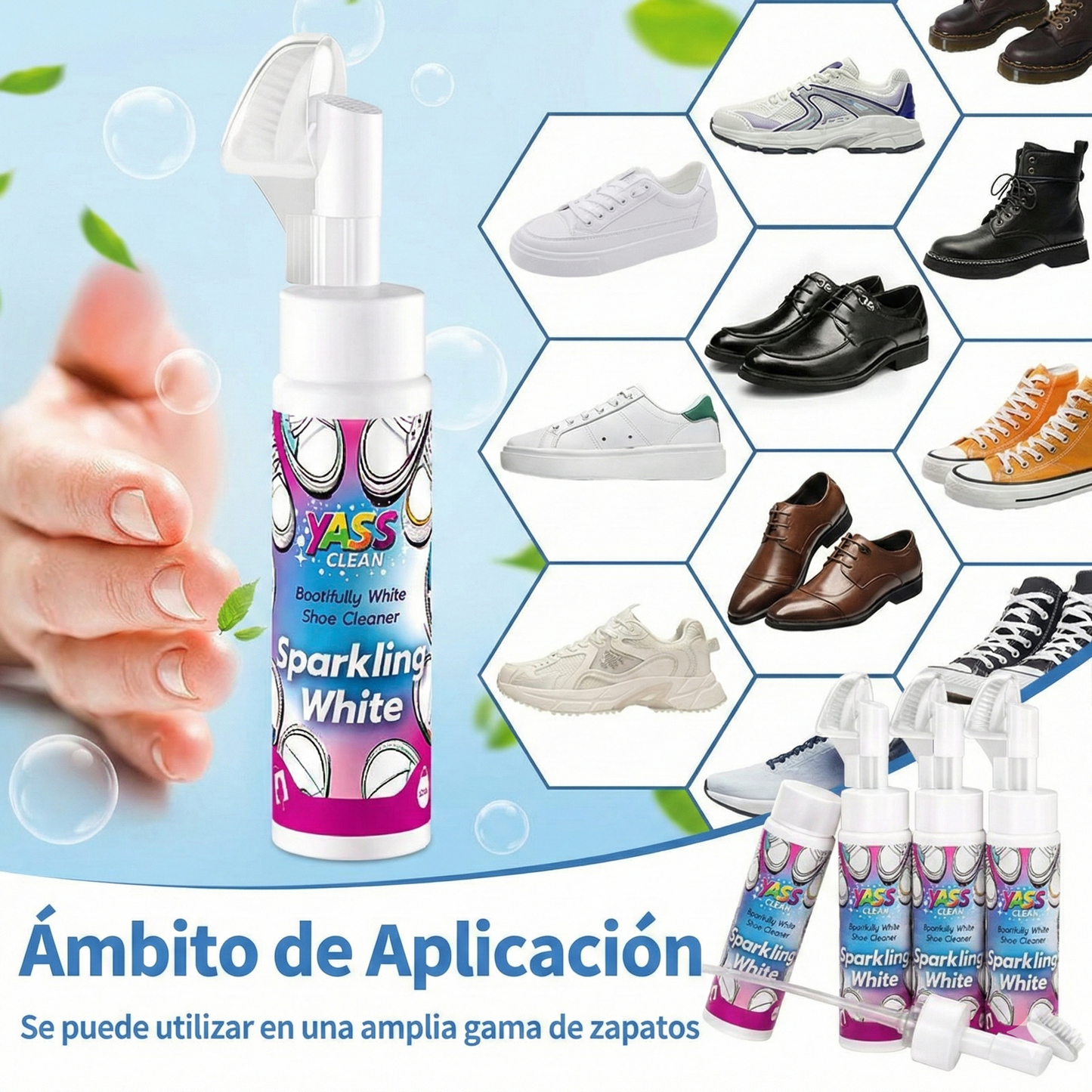 Limpiador de zapatos en espuma blanca