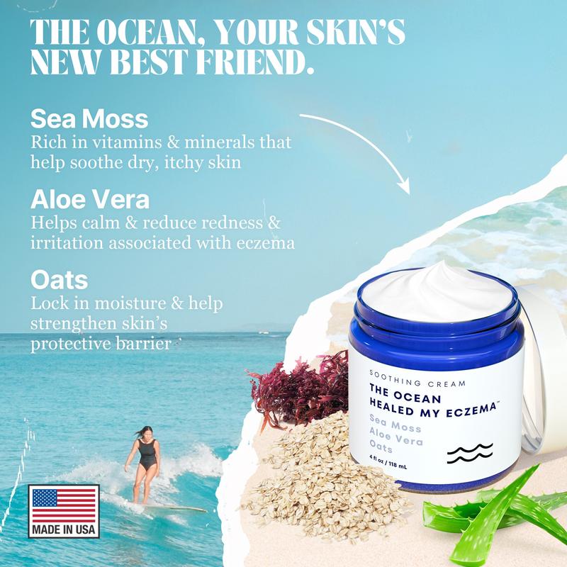 Crema calmante natural con musgo marino y avena - Alivio del eccema y la psoriasis - Minerales oceánicos - Para piel sensible - Crema hidratante para el eccema y la piel seca