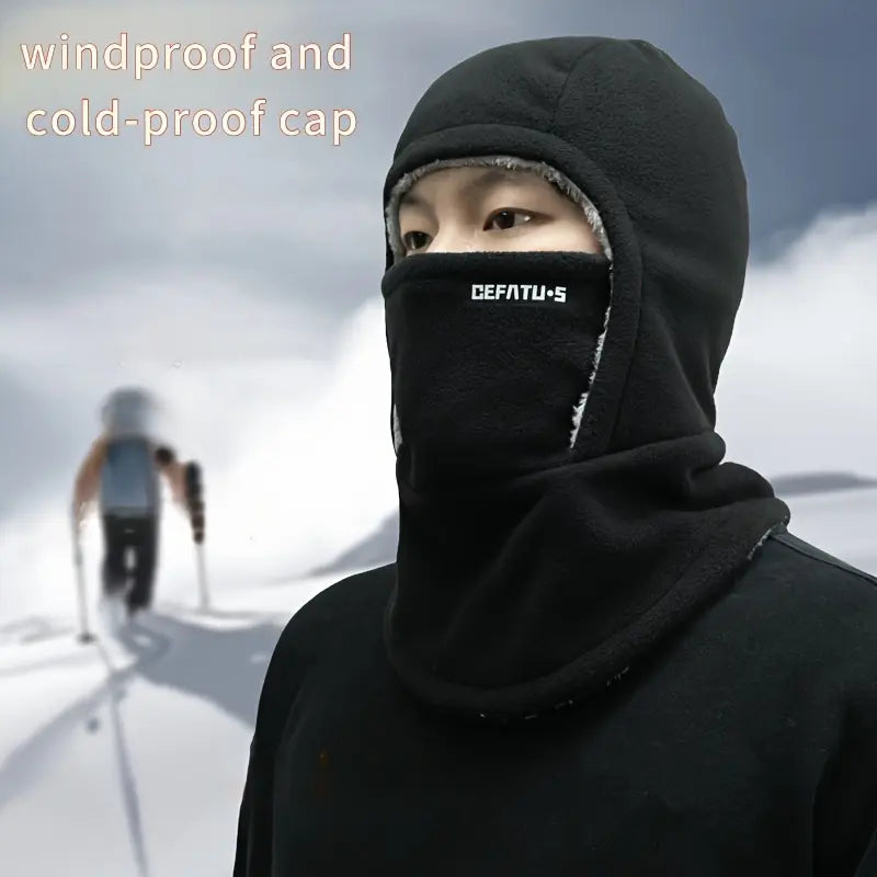 Gorro y mascarilla 2 en 1 para invierno - Resistente al viento, forro polar grueso para ciclismo, correr y esquiar, lavable a máquina, negro