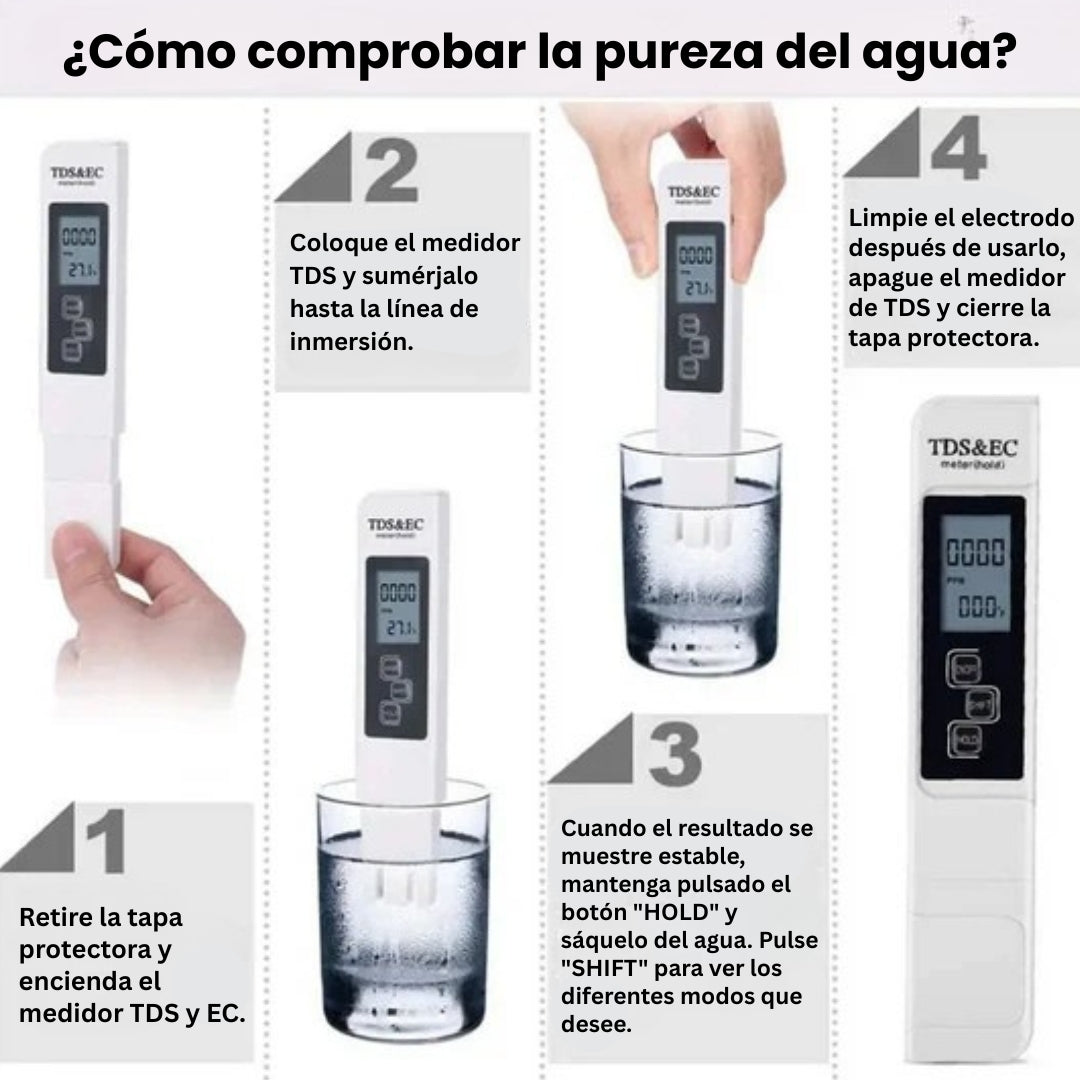 Probador digital de calidad del agua TDS/EC