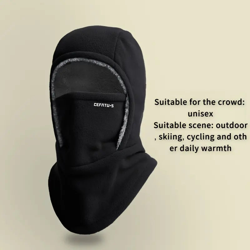 Gorro y mascarilla 2 en 1 para invierno - Resistente al viento, forro polar grueso para ciclismo, correr y esquiar, lavable a máquina, negro