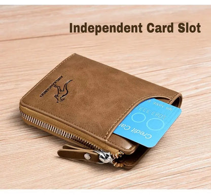 Cartera de cuero con bloqueo RFID para hombre, tarjetero de identificación, monedero con cremallera, impermeable