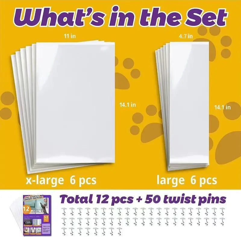 AISOON Paquete de 12 protectores antiarañazos de gato para muebles y sofás: resistentes, fáciles de aplicar, protegen las esquinas del sofá, paredes y puertas de arañazos y ofrecen protección adicional. Incluye 50 pines giratorios.