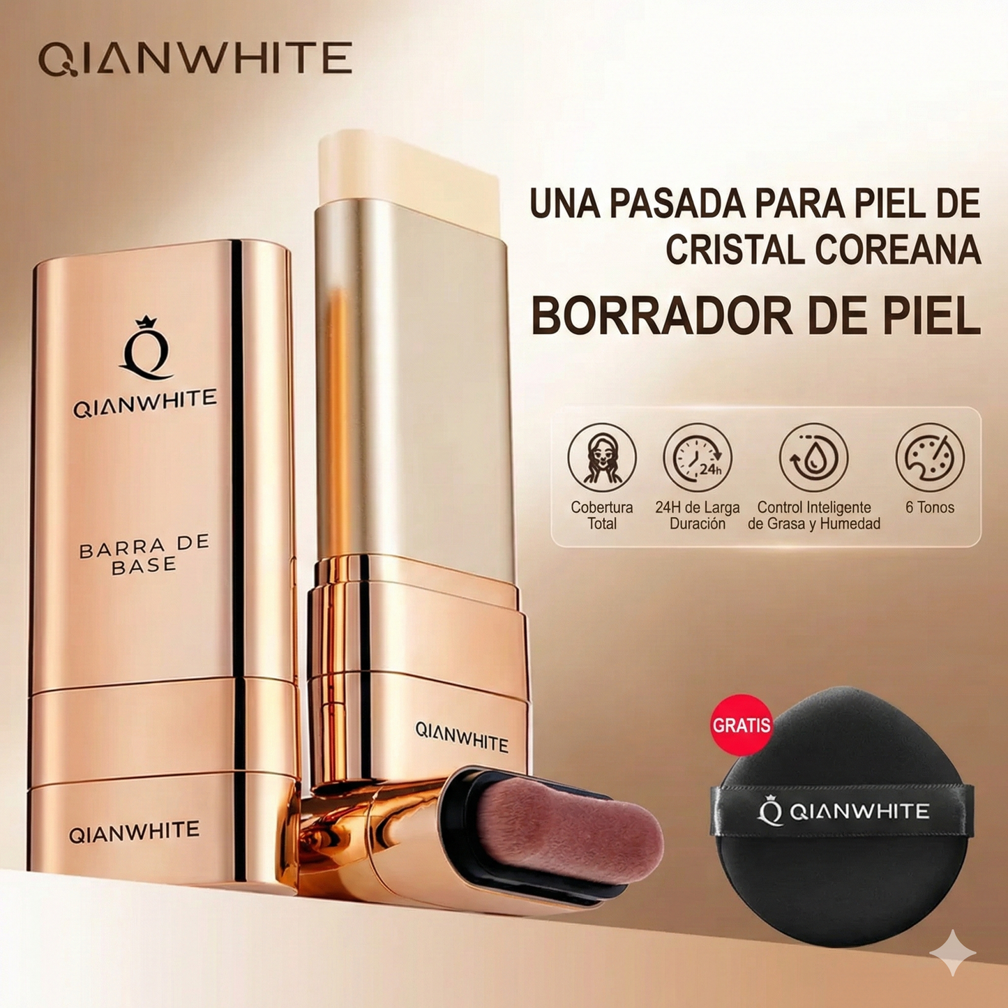 Base de maquillaje en barra de doble extremo - Brocha incorporada