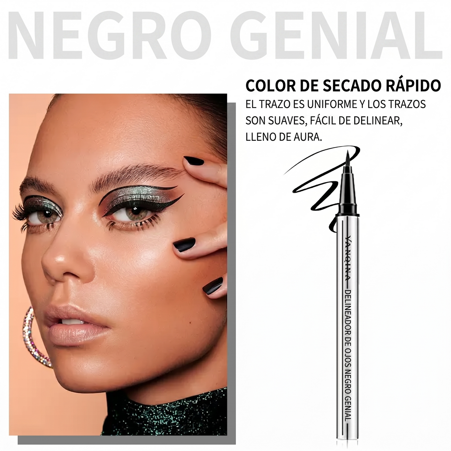 Color Negro – Delineador de Ojos de Larga Duración YANQINA – Waterproof, Vegano y de Aplicación Suave (24h)