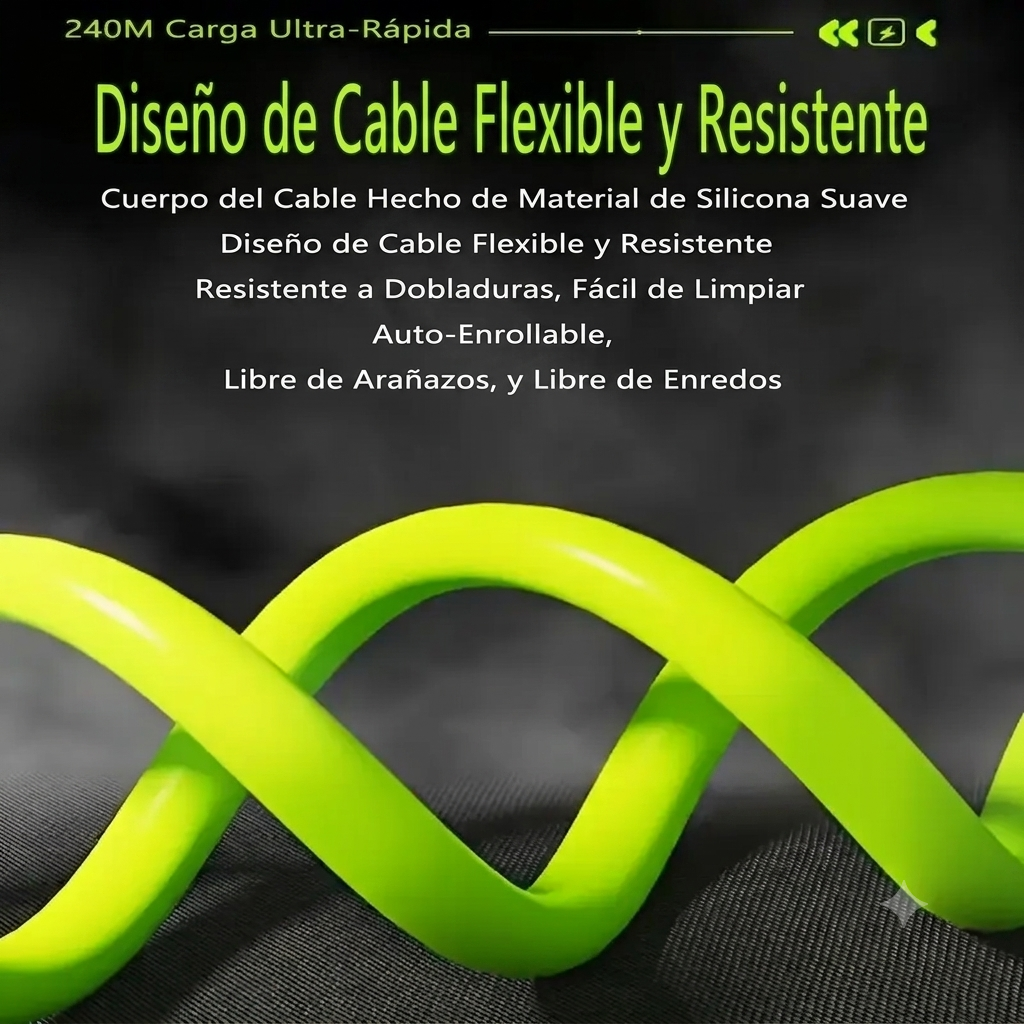 Carga Rápida Cable 240W Compatible Apple y Type-C Smartphone