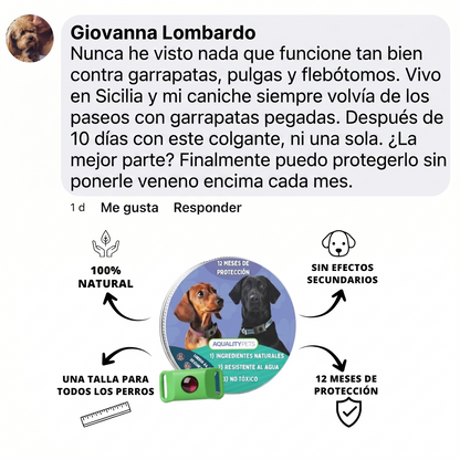 Protege a tu perro de forma natural contra garrapatas, pulgas y parásitos | 12 meses de protección