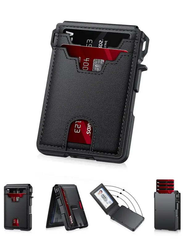 Tarjetero minimalista de estilo empresarial para hombre, con ranuras para tarjetas RFID, cierre magnético y bloqueo RFID, billetera con múltiples ranuras para uso diario.