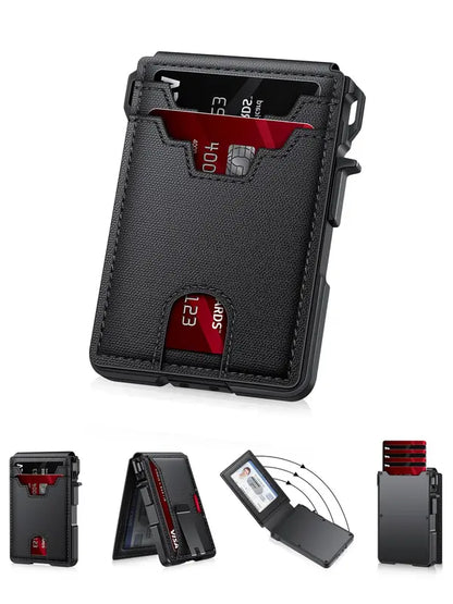 Tarjetero minimalista de estilo empresarial para hombre, con ranuras para tarjetas RFID, cierre magnético y bloqueo RFID, billetera con múltiples ranuras para uso diario.