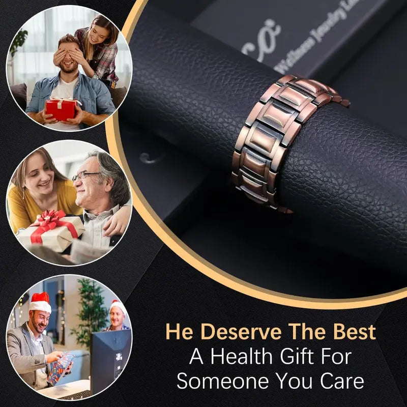 Pulsera de cobre Jecanori para hombre, brazalete único con cierre plegable, herramienta de ajuste y caja de regalo.