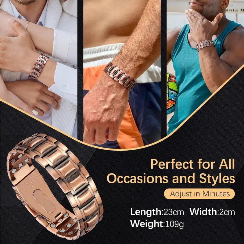 Pulsera de cobre Jecanori para hombre, brazalete único con cierre plegable, herramienta de ajuste y caja de regalo.