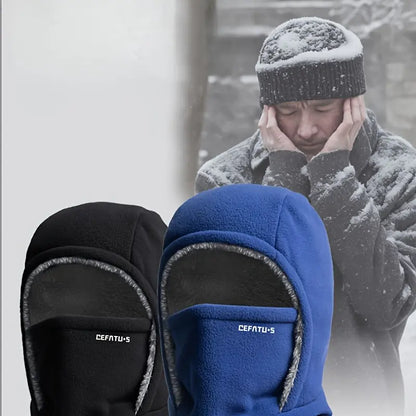 Gorro y mascarilla 2 en 1 para invierno - Resistente al viento, forro polar grueso para ciclismo, correr y esquiar, lavable a máquina, negro