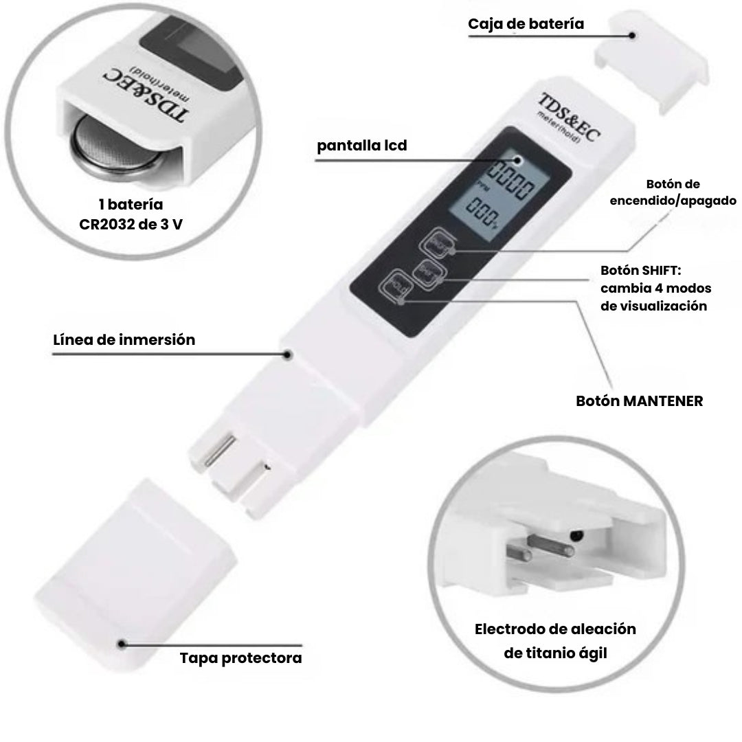 Probador digital de calidad del agua TDS/EC