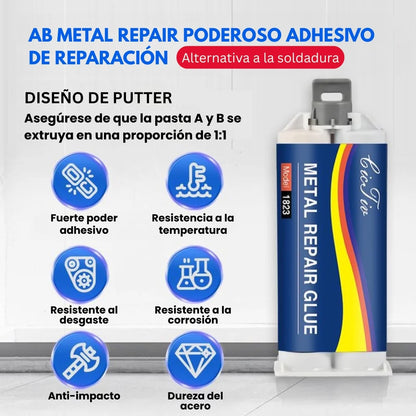Pegamento para fundición mejorado, pegamento para reparación de metales, pegamento para reparación de fundición, relleno de soldadura de metal líquido resistente a altas temperaturas para defectos de fundición de metal, pegamento AB nuevo semi