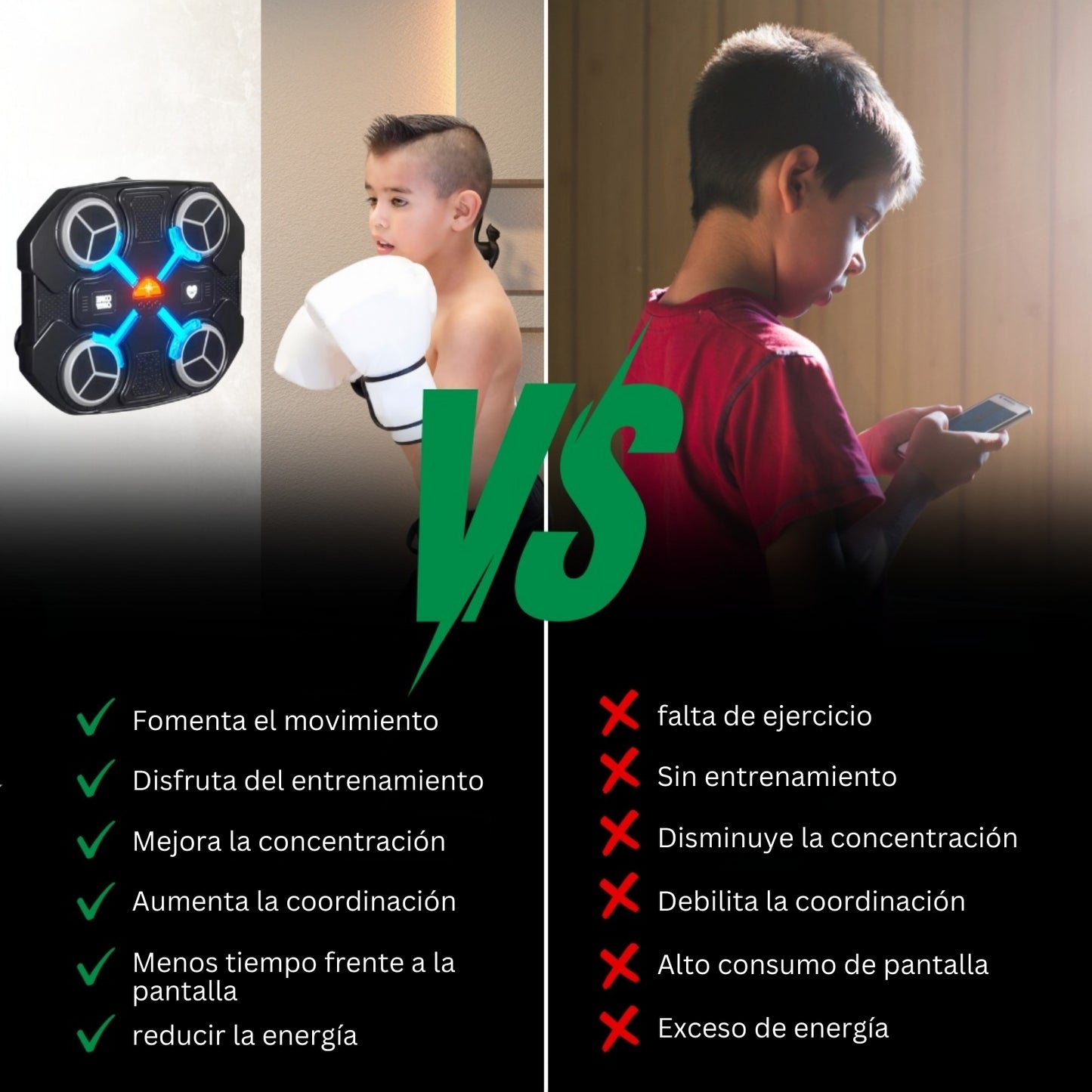 PunchFlow Kids™: boxeo controlado por música para acción y diversión